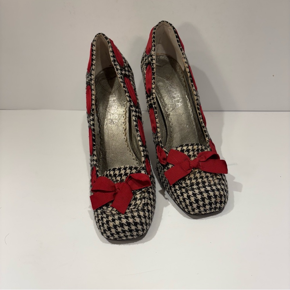 Tribeca by Kenneth Cole Houndstooth Heels with Red Bows
